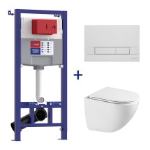 Комплект 3в1: Инсталляция Lemark PENEDA EXPERT для унитазов с кнопкой смыва BIT белый глянец + унитаз подвесной безободковый GLAZER Торнадо белый глянец — 