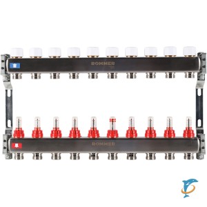 Коллектор из нержавеющей стали с расходомерами ROMMER 10 вых. RMS-1200-000010  (RMS-1200-000010)